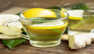 Fresh Green Tea with Lemon in Transparent Cups, Healthy Detox Tea
